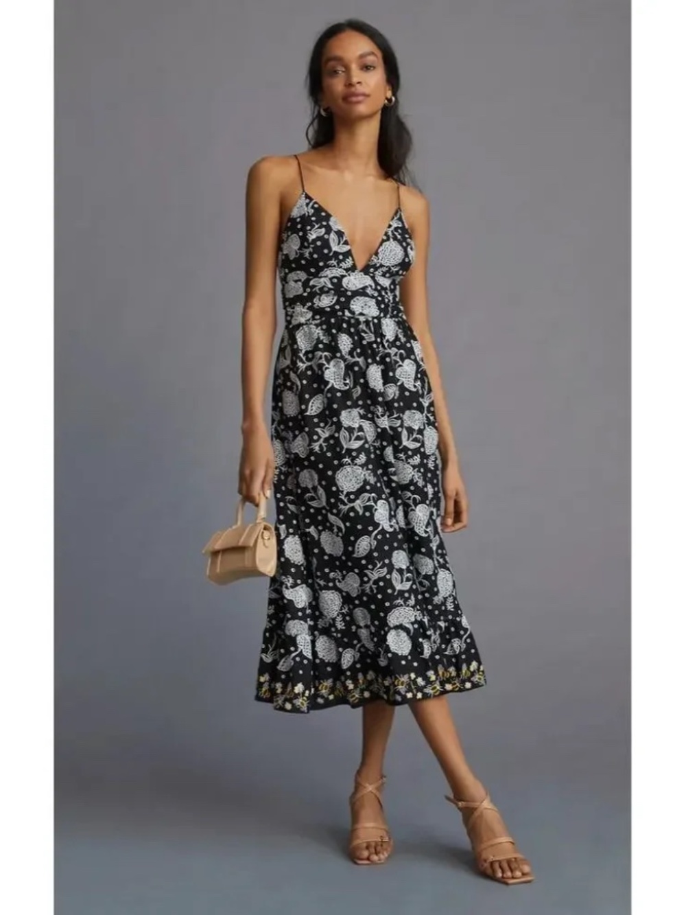 Anthropologie Maeve Floral Embroidered Bee Midi Dress